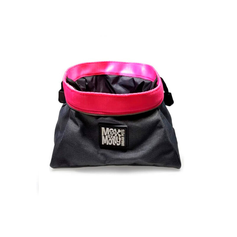 Comedero de viaje max y molly para perro rosa