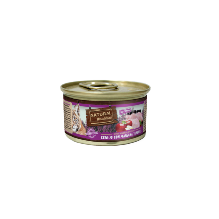 Lata natural woodlan Conejo con manzana y moras para gato 85GR