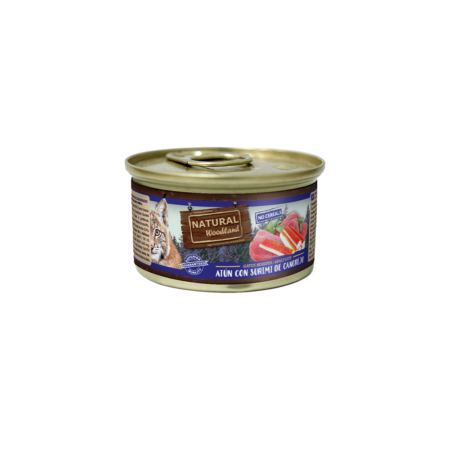 Lata natural woodland Atún con surimi de cangrejo para gato 85GR