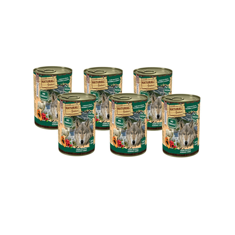 lata natural greatness Cordero con Papaya, Arándanos y Romero 400 gr para perro