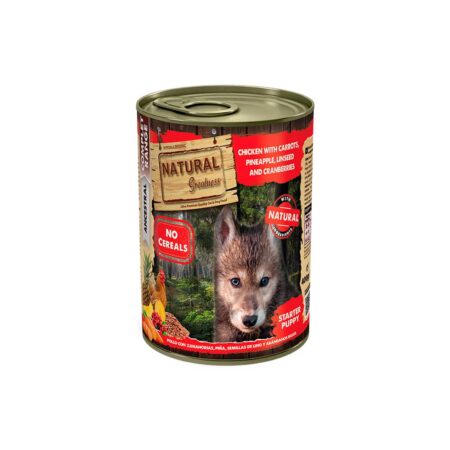 lata natural greatness Pollo con Zanahorias, Piña, Semillas de lino y Arándanos rojos 400gr para perro