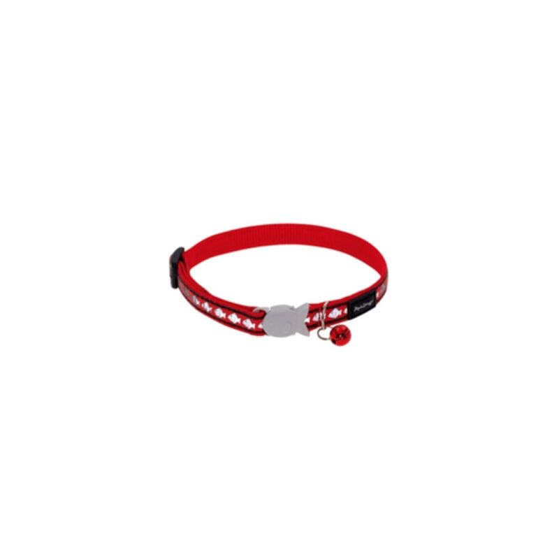COLLAR RED DINGO GATO REFLECTANTE ROJO CON PECES 20-32cm x 12mm