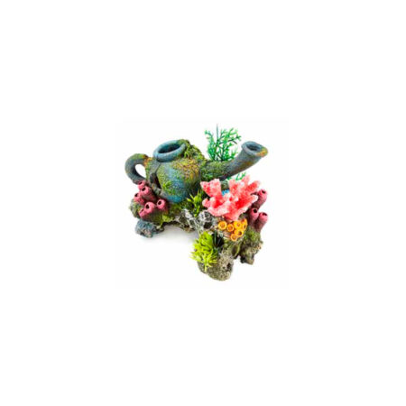 Jarra con rocas y plantas