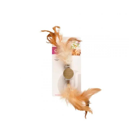 JUGUETE CON PLUMAS Y BOLA DE CATNIP COMPRIMIDO