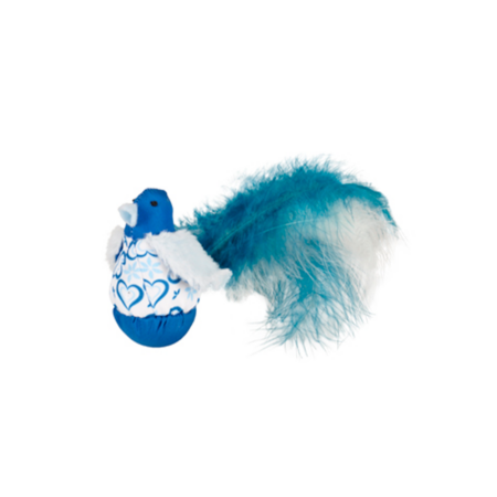 Juguete pajarito azul con plumas y catnip