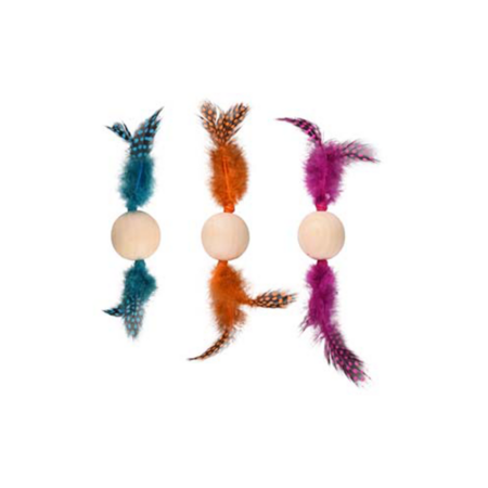 Juguete pelota de madera con plumas