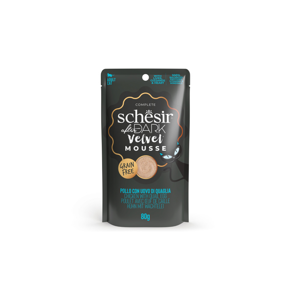 SCHESIR POUCH AFTER DARK VELVET POLLO CON HUEVO DE CODORNIZ 80 GR