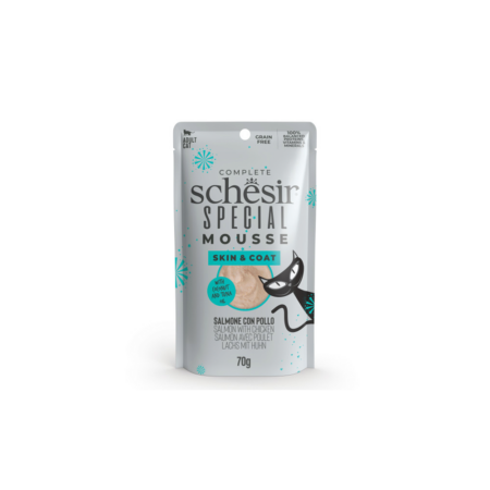 SCHESIR POUCH MOUSSE PIEL Y PELAJE SALMÓN CON POLLO 70GR