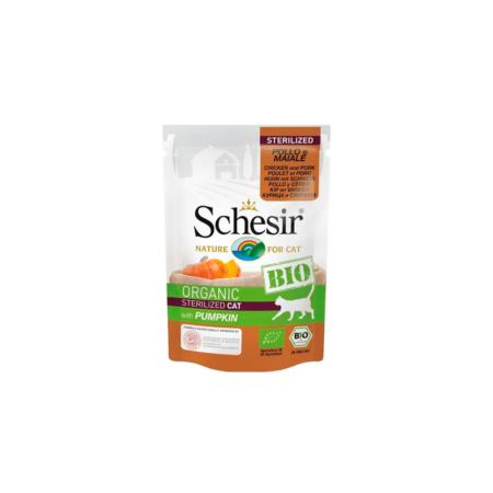 Schesir Bio sobres gato Esterilizado pollo y cerdo con calabaza 85gr