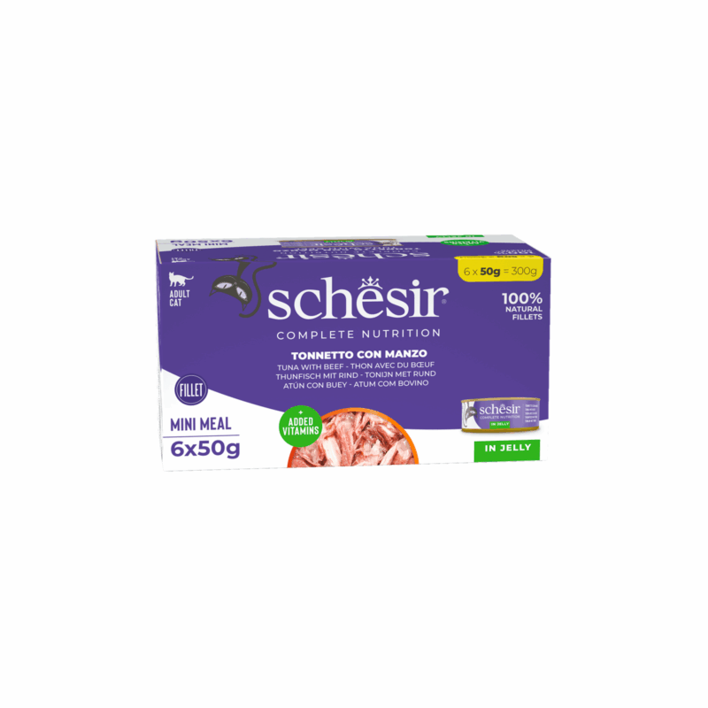 Schesir Latas Multipack Atún con filetes de buey 6x50gr alimento completo