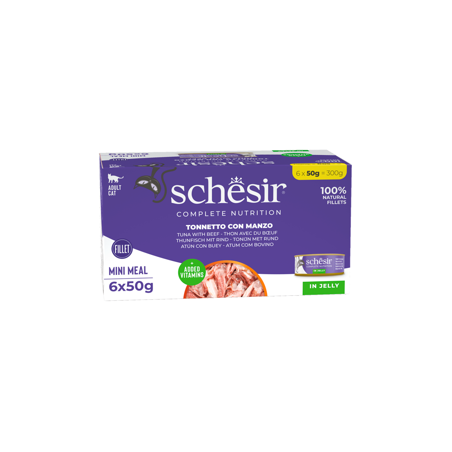Schesir Latas Multipack Atún con filetes de buey 6x50gr alimento completo