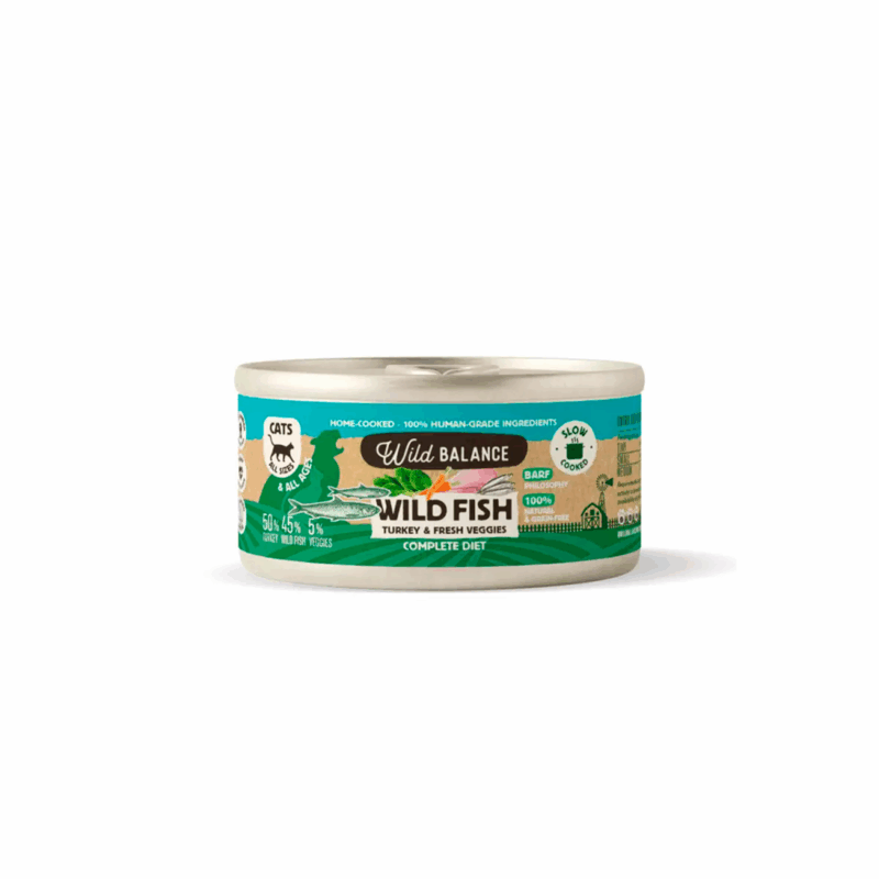 Wild Balance Menú Completo Cocinado al vapor Pescado Salvaje y Pavo para Gatos