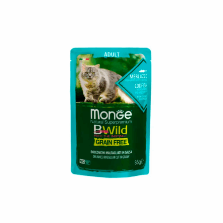 Sobre Monge Pouches Bwild Adult Bacalao y Vegetales en Salsa 85g