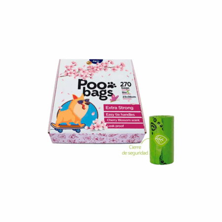 Bolsas Higiénicas Poo Bags Biodegradables con Asas Aroma Flor de Cereza 270 Bolsitas
