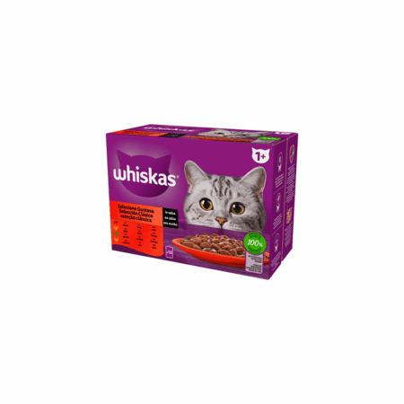 Whiskas 1+ Selección Clásica Carne en Salsa para Gatos 12x85g
