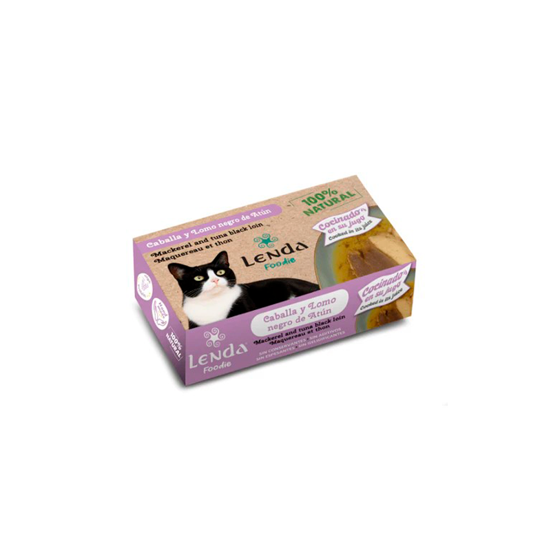 Lata lenda caballa y lommo negro de atún para gatos